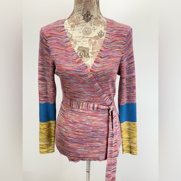 SUNDANCE  Multicolor V-Neck long sleeve wrap sweater size L - Picture 6 of 13